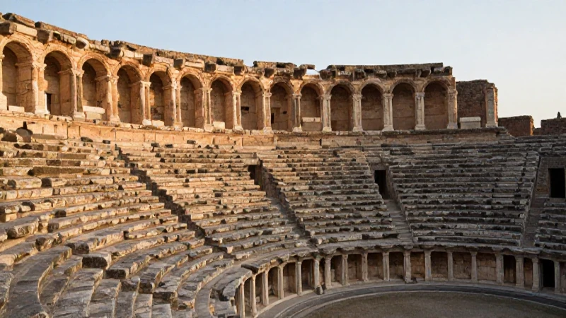 Línea de tiempo del teatro: evolución desde la antigüedad 4 Ruinas teatrales romanas bañadas en luz dorada
