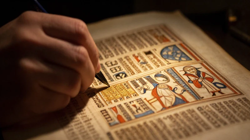 Manuscrito iluminado antiguo con luz dorada
