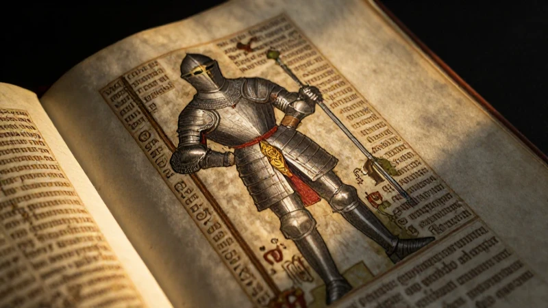 Iluminación medieval muestra a un caballero dorado