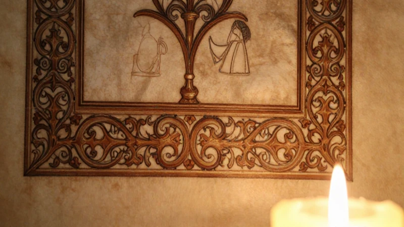 Iluminación medieval con detalles cálidos y finos