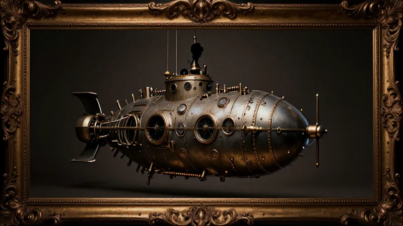 Submarino steampunk con retrato barroco dramático