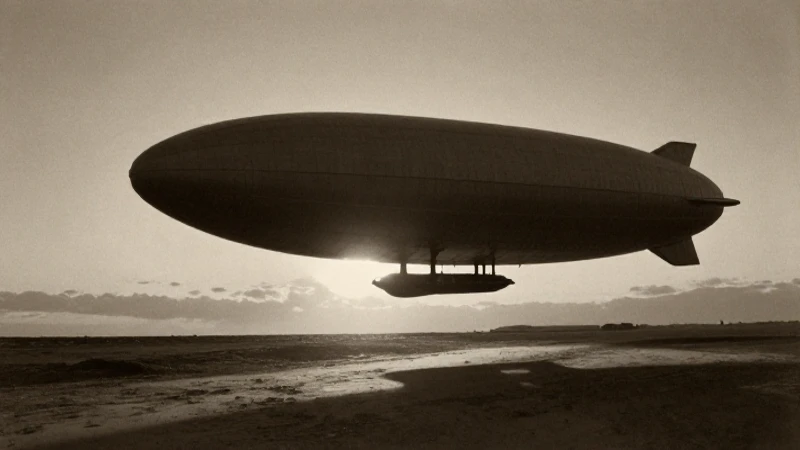 Portada antigua con dirigible en tonos sépia