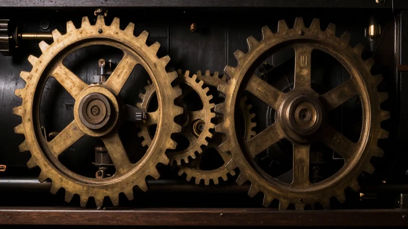 Cómo ha evolucionado la industria a lo largo del tiempo 4 Engranajes antiguos iluminados con dramatismo cinematográfico