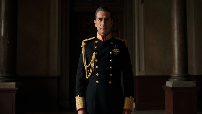 Retrato dramático de Carranza en uniforme militar