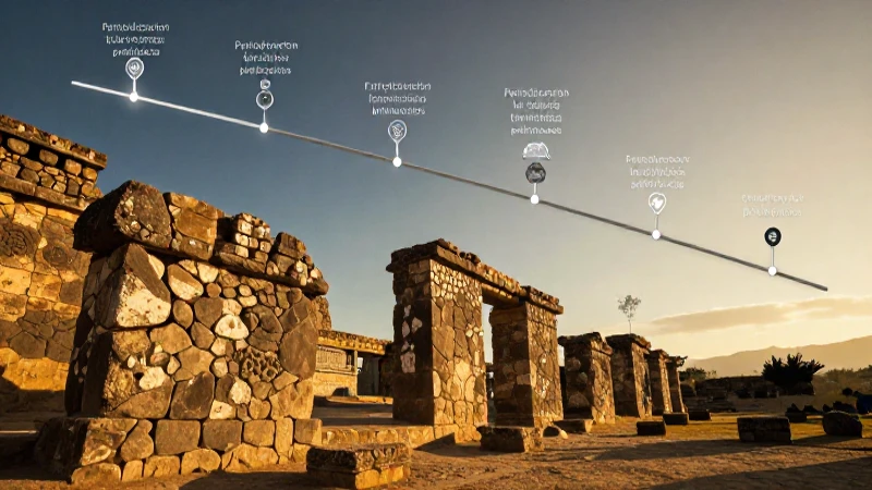 Ruinas ancestrales iluminadas en una línea temporal histórica