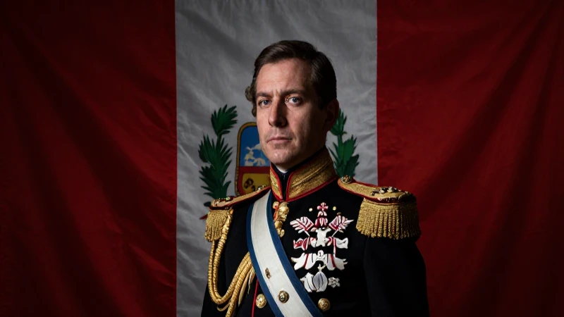 Retrato naval con bandera peruana e iluminación dramática