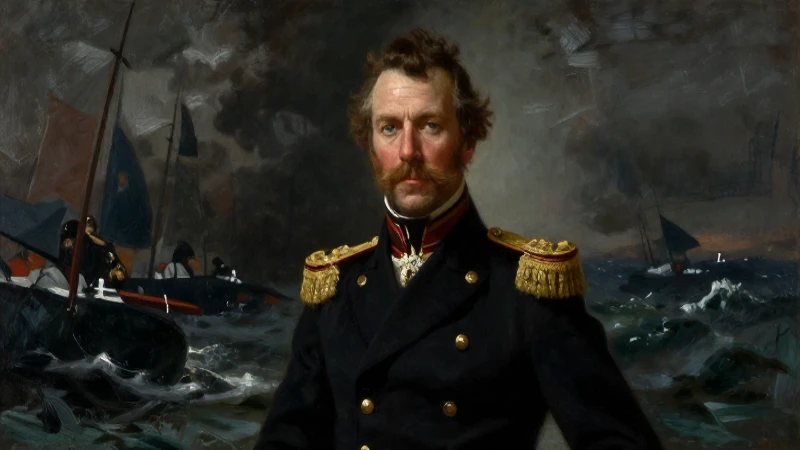 Retrato dramático del Almirante Grau en batalla