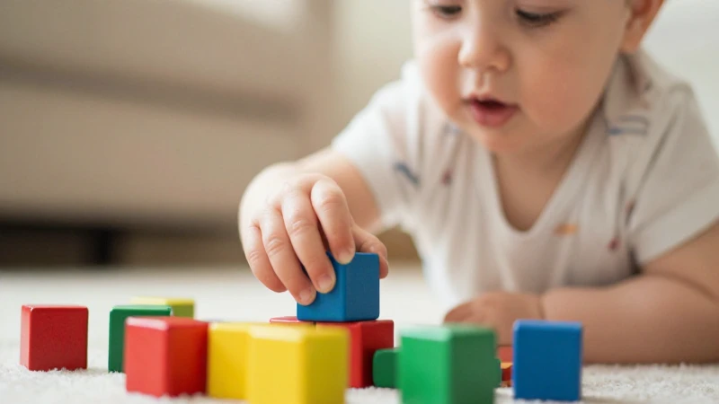 Niño juega con bloques en ambiente cálido