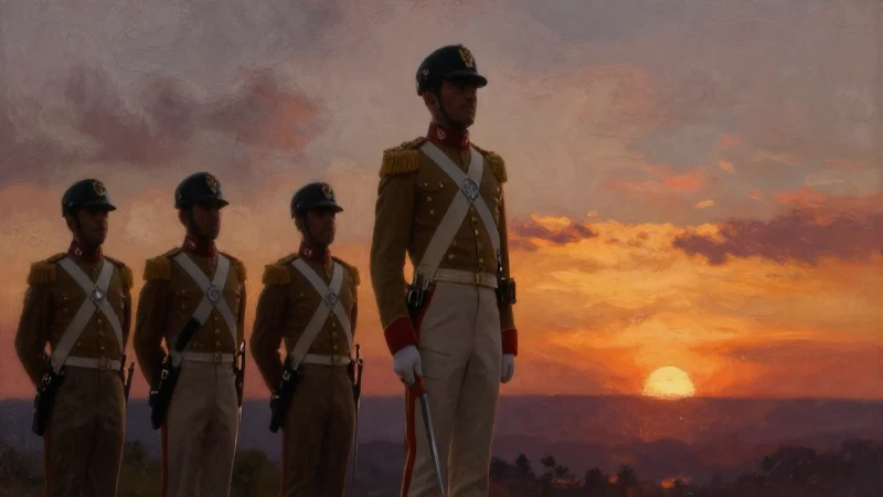 Soldados peruanos bajo atardecer pintoresco