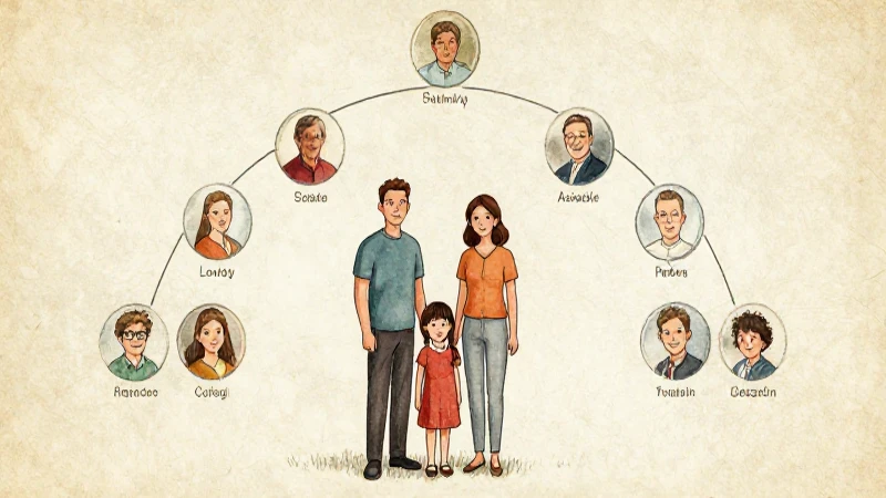 Árbol genealógico dibujado, estilo retro y cálido