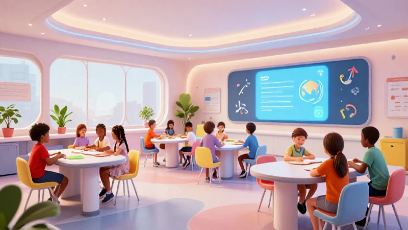 Niños aprenden juntos en aula futurista