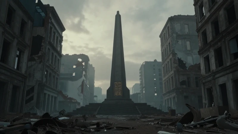 Ciudad devastada, memoria olvidada, luz tenue