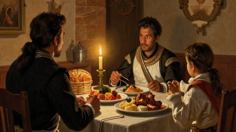 Banquete colonial peruano con conquista española
