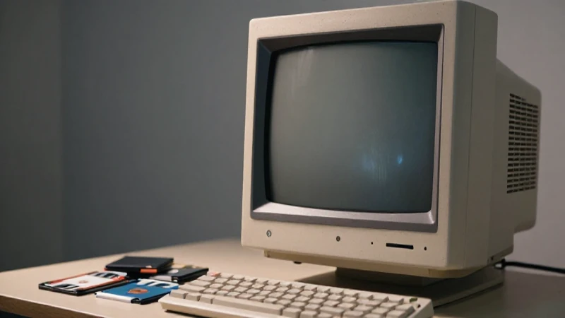 Monitor antiguo con disquetes, iluminación cinematográfica