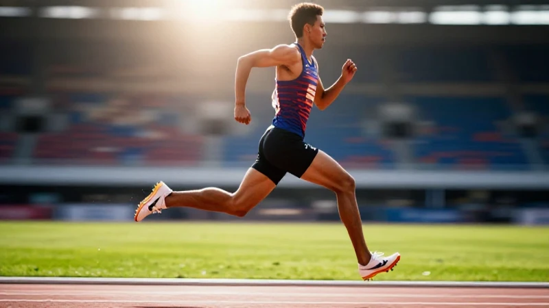 Atleta en movimiento, fondo borroso y dramático