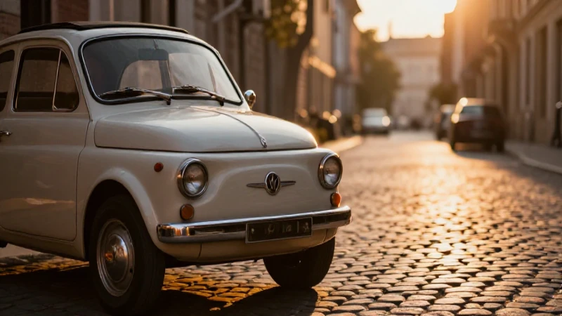 Cuál es la línea del tiempo del avance del automóvil 8 Coche clásico al atardecer, luz cinematográfica