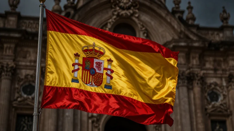 Banderas españolas con arquitectura barroca dramática