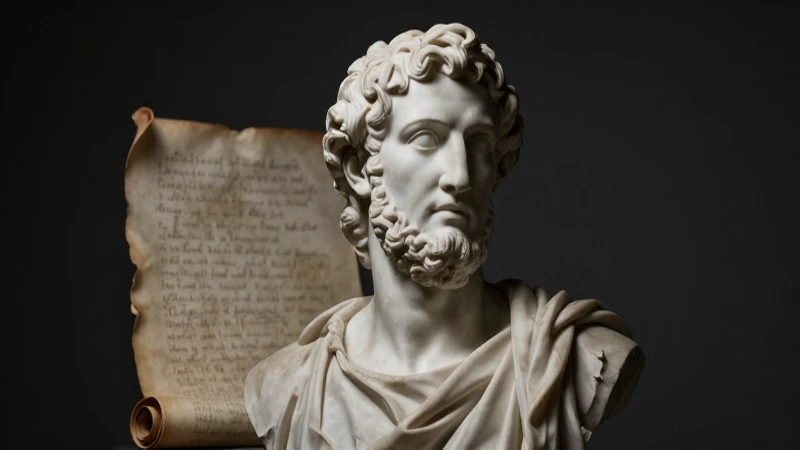 Busto aristotélico con pergamino, iluminación dramática