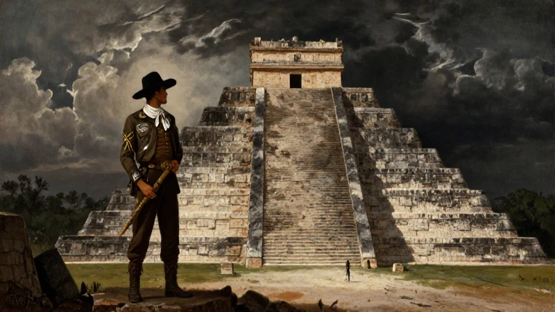 Evolución histórica de las culturas mesoamericanas en México 7 Soldado revolucionario, pirámide azteca, dramatismo histórico