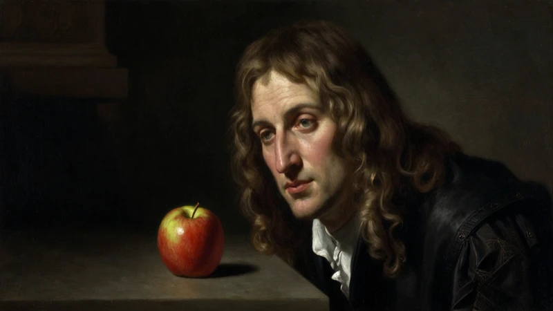 Cuáles son los hitos y descubrimientos clave de Newton 6 Retrato de Newton con luz dramática y manzana