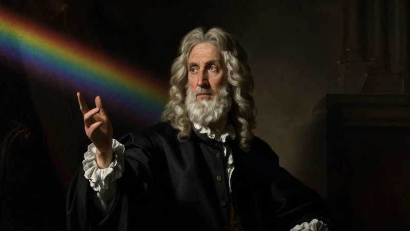 Cuáles son los hitos y descubrimientos clave de Newton 4 Retrato barroco de Newton con luz arcoíris dramática