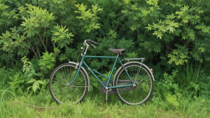 Bicicleta antigua en bosque, estilo pictórico