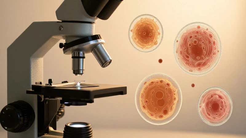 Células científicas iluminadas con detalle microscópico