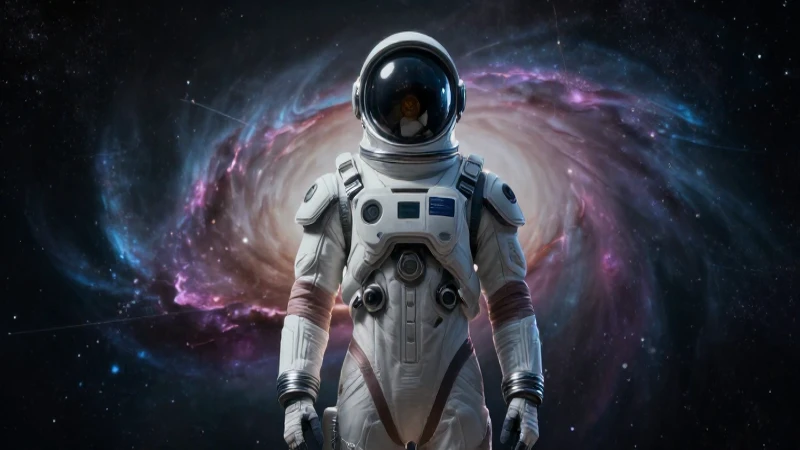 Cuáles son los hitos más destacados en la carrera espacial 8 Traje espacial retro con nebulosa dramática