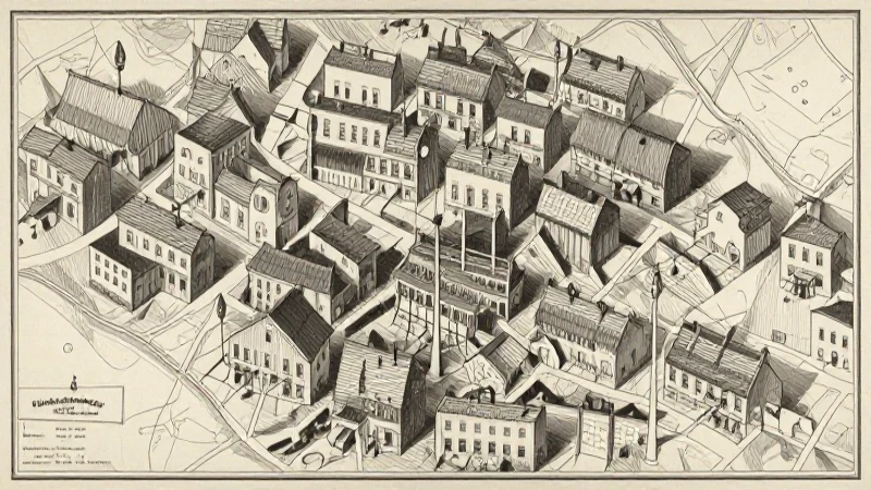 Mapa victoriano detallado con casas oscuras