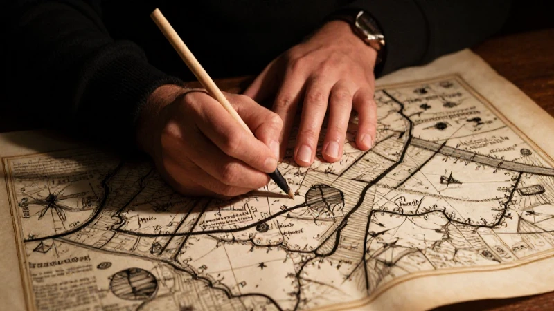 Cartógrafo renacentista trabajando con mapas antiguos
