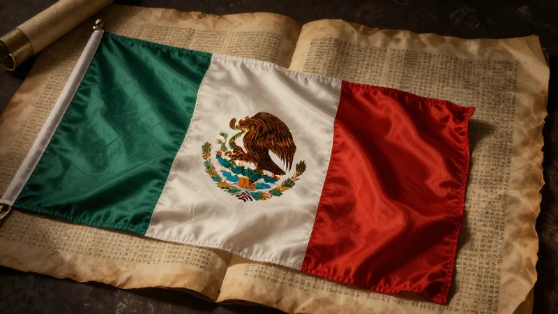 Cuáles son las principales constituciones de México y sus cambios 6 Pintura histórica con bandera mexicana e iluminación dramática