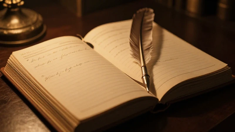 Libro antiguo, pluma y atmósfera nostálgica