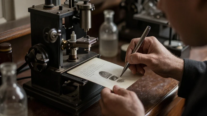 Laboratorio forense antiguo con iluminación dramática
