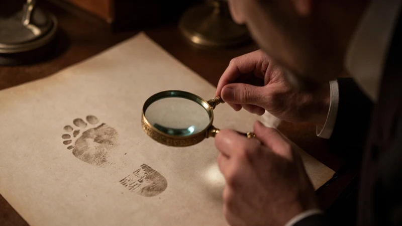 Un detective analiza huellas con lupa