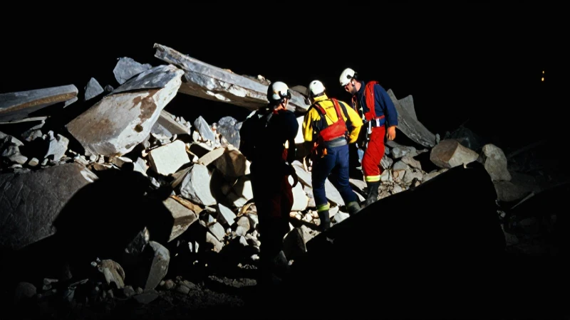 Escombros caídos; rescate bajo luz dramática