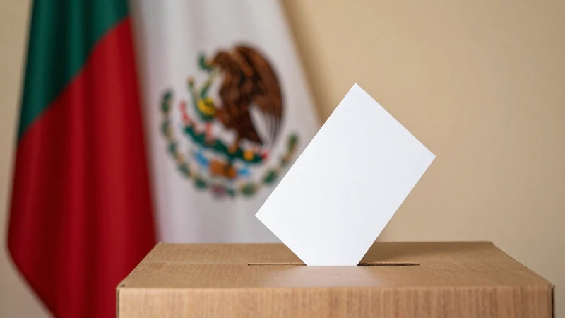 Urna, bandera mexicana, luz cálida documental