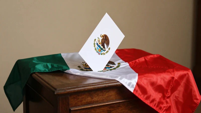 Urna antigua bajo la bandera mexicana
