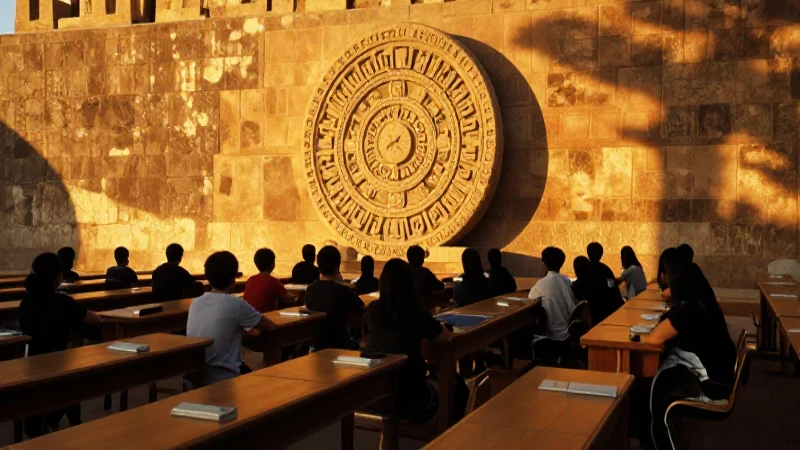 Qué reformas educativas destaca en la línea del tiempo de México 6 Pupitres, calendario azteca, luz dorada dramática