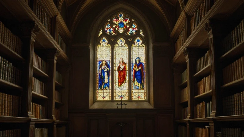 Cuáles son los momentos clave en la evolución educativa 4 Biblioteca antigua iluminada por vidriera colorida