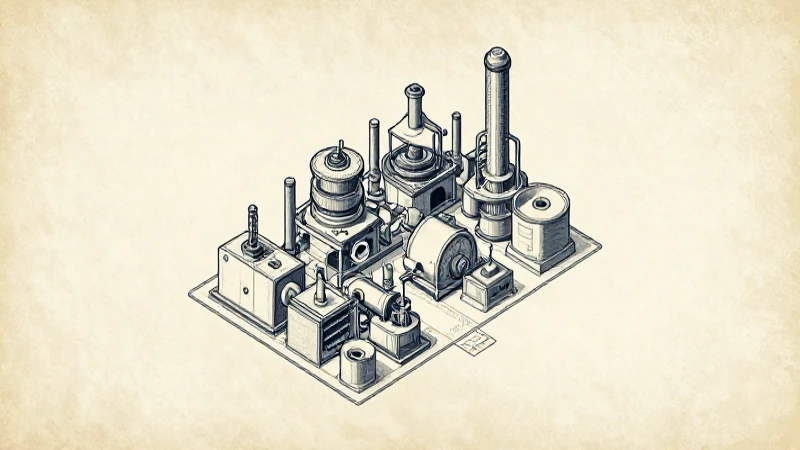 Ilustración isométrica vintage con maquinaria industrial