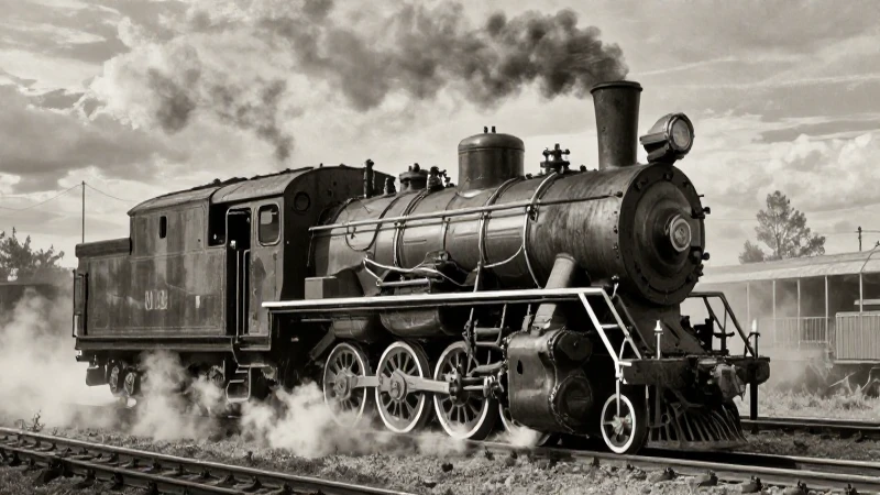 Locomotora a vapor antigua con niebla dramática