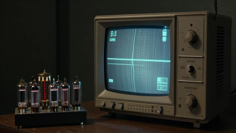 Estética retro con tubos, pantalla y luz cinematográfica