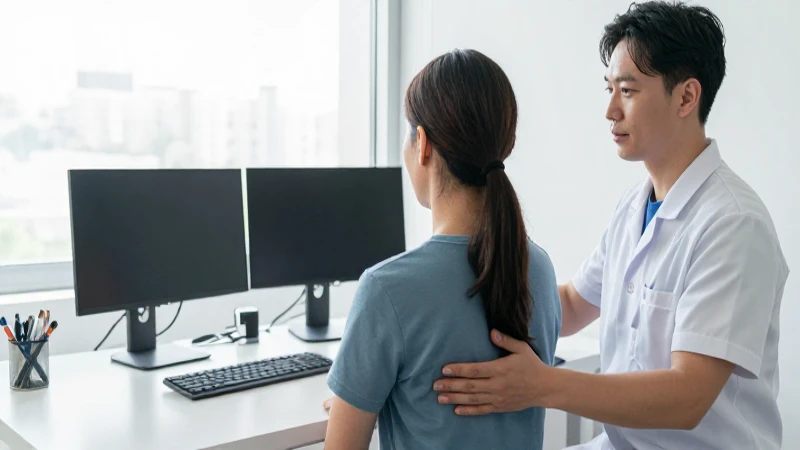 Fisioterapeuta asiste paciente en entorno laboral ergonómico