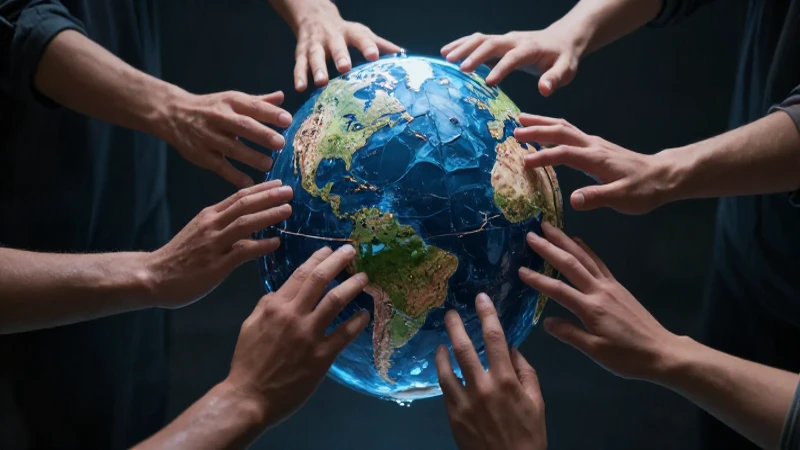 Fragmento global, manos buscando luz realista