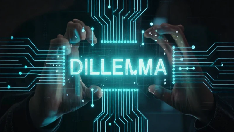 Dilema ético iluminado en circuito digital