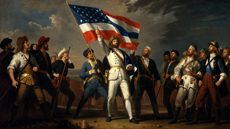 Línea de tiempo de la independencia de Colombia: Hitos Clave 7 Figuras patrióticas ondean la bandera con dramatismo