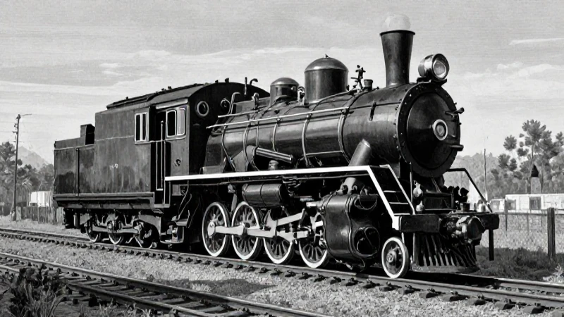 Locomotora a vapor, grabado antiguo, iluminación dramática