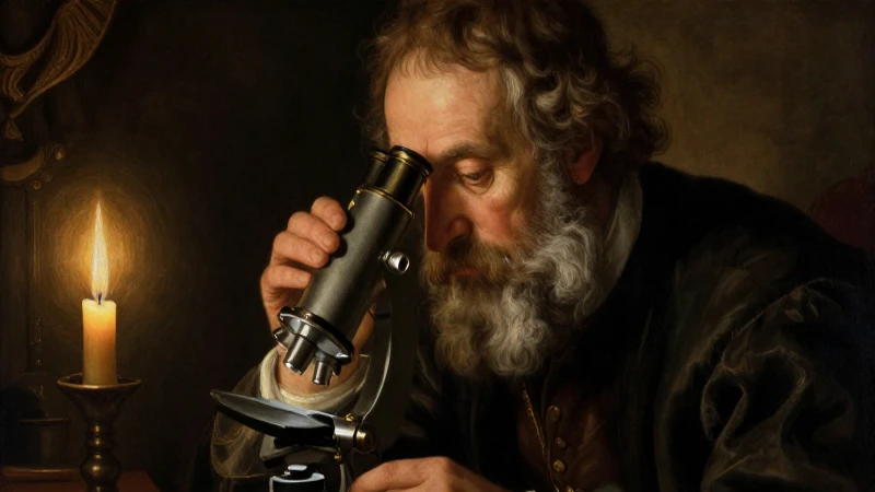 Barba, microscopio antiguo a la luz de vela