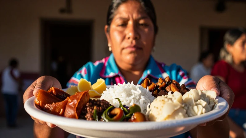 Cuál es la evolución histórica de la nutrición en México 7 Mujer mexicana con comida tradicional al sol