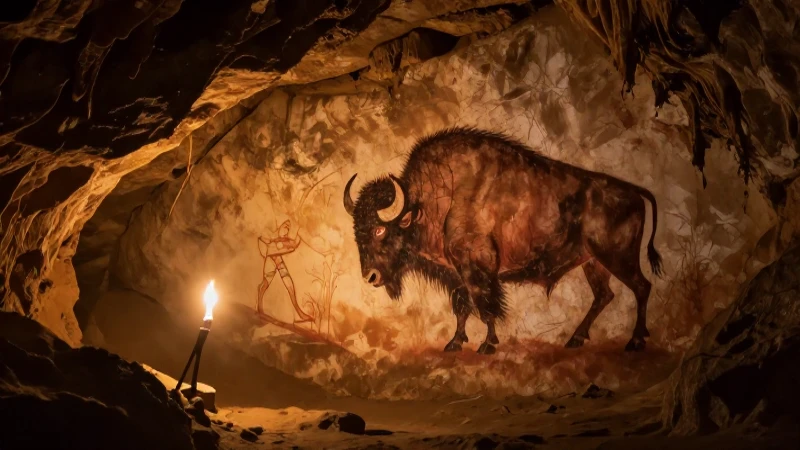 Arte rupestre paleolítico muestra siluetas de bisontes